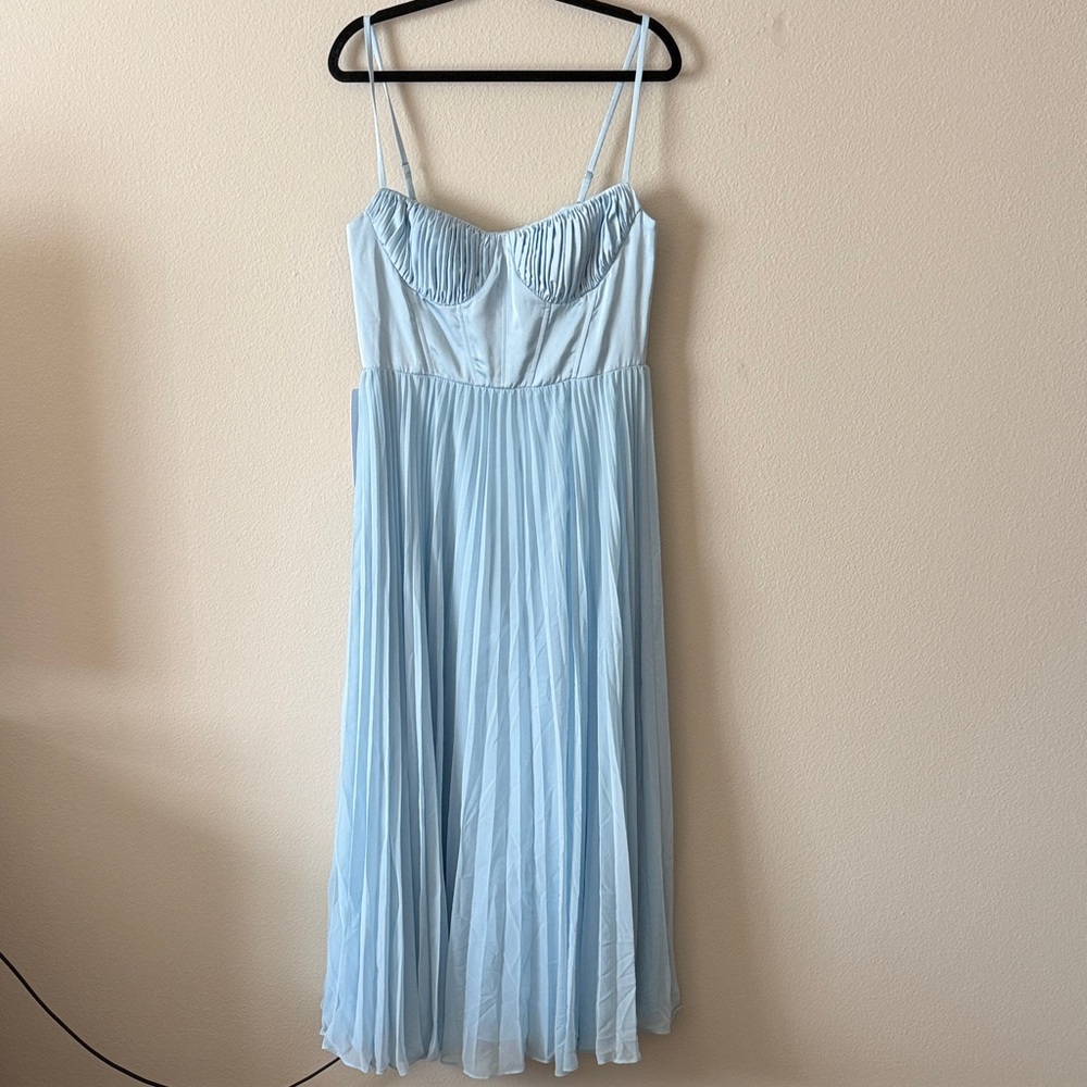 Azazie Light Blue Pleated Maxi Dress